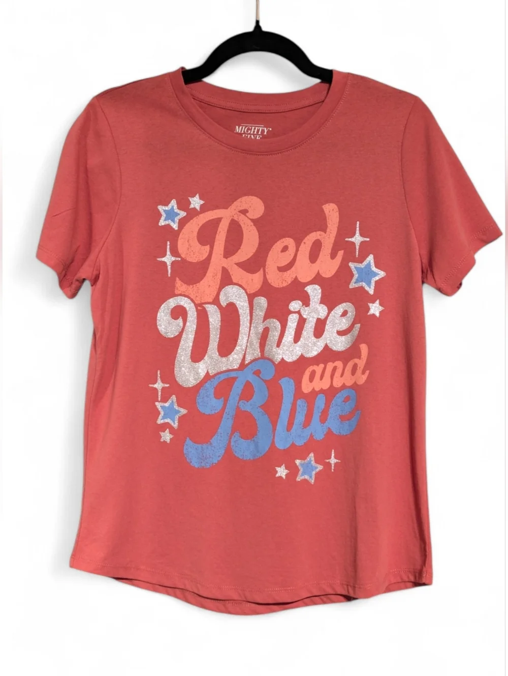 🇺🇸 NWT Mighty Fine Red White and Blue Glitter Graphic Tee Size Small 🇺🇸 - Picture 1 of 7